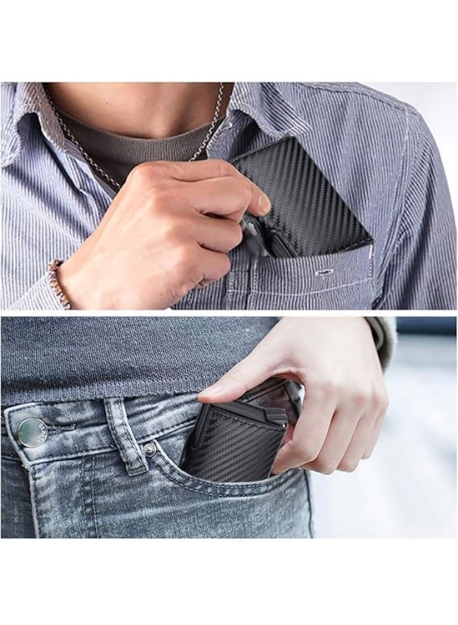 Card Holder, Men Credit Card Holder, Slim Card Case Front Pocket Anti-theft-RFID Auto Pop up Travel Thin Wallets for Men, Carbon Fiber Black( Hold 12-14 Cards), Minimalist